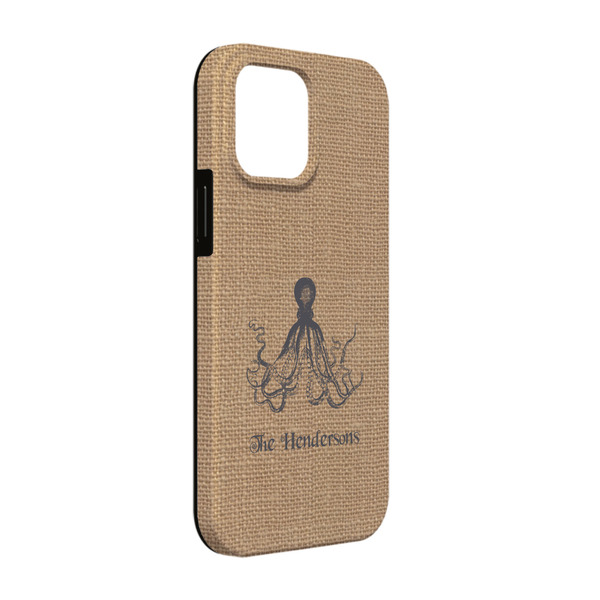 Custom Octopus & Burlap Print iPhone Case - Rubber Lined - iPhone 13 Pro (Personalized)