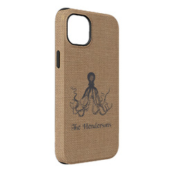 Octopus & Burlap Print iPhone Case - Rubber Lined - iPhone 14 Plus (Personalized)