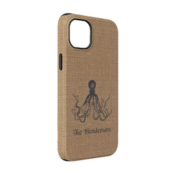 Octopus & Burlap Print iPhone Case - Rubber Lined - iPhone 14 Pro (Personalized)