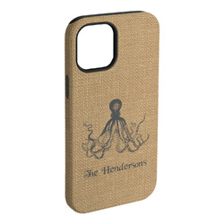 Octopus & Burlap Print iPhone Case - Rubber Lined - iPhone 15 Pro Max (Personalized)