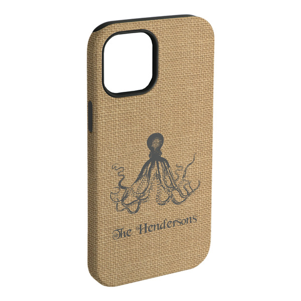 Custom Octopus & Burlap Print iPhone Case - Rubber Lined (Personalized)