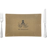 Octopus & Burlap Print Rectangular Glass Lunch / Dinner Plate - Single or Set (Personalized)