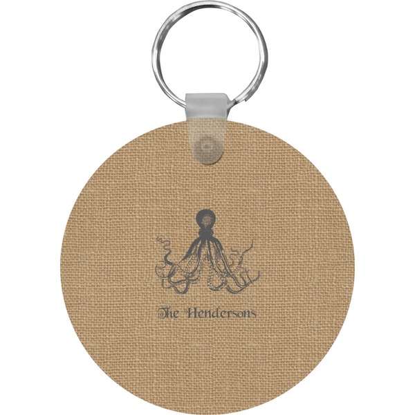Custom Octopus & Burlap Print Round Plastic Keychain (Personalized)