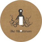 Octopus & Burlap Print Round Light Switch Cover (Personalized)