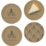 Octopus & Burlap Print Set of 4 Glass Appetizer / Dessert Plate 8" (Personalized)