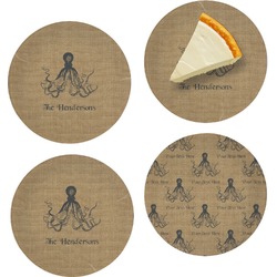 Octopus & Burlap Print Set of 4 Glass Appetizer / Dessert Plate 8" (Personalized)
