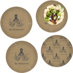 Octopus & Burlap Print Set of 4 Glass Lunch / Dinner Plate 10" (Personalized)
