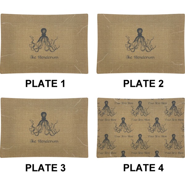 Octopus & Burlap Set of Rectangular Appetizer / Dessert Plates (Approval)