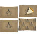 Octopus & Burlap Print Set of 4 Glass Rectangular Appetizer / Dessert Plate (Personalized)