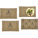 Octopus & Burlap Print Set of 4 Glass Rectangular Lunch / Dinner Plate (Personalized)