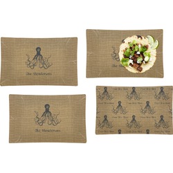 Octopus & Burlap Print Set of 4 Glass Rectangular Lunch / Dinner Plate (Personalized)