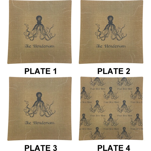 Octopus & Burlap Set of Square Dinner Plates (Approval)