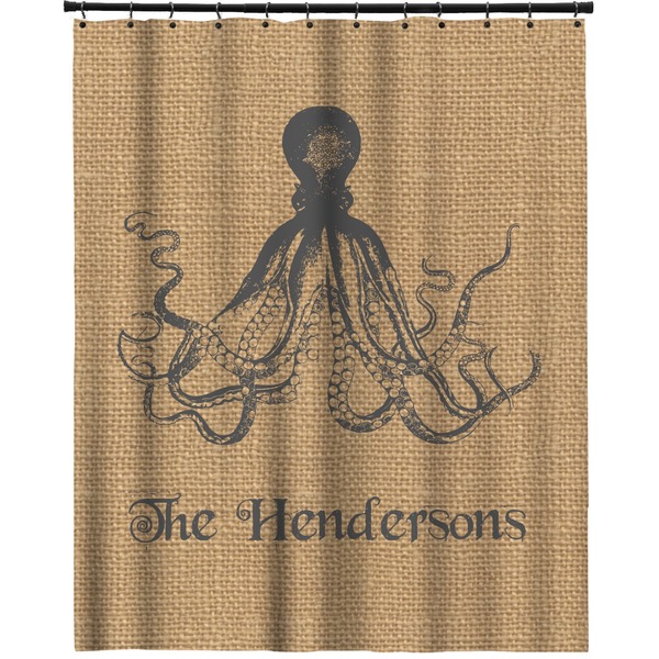 Custom Octopus & Burlap Print Extra Long Shower Curtain - 70"x84" (Personalized)