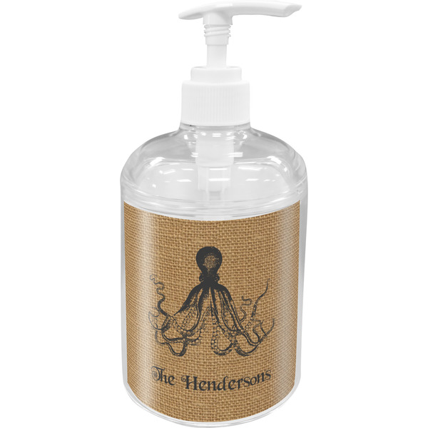 Custom Octopus & Burlap Print Acrylic Soap & Lotion Bottle (Personalized)