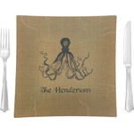 Octopus & Burlap Print 9.5" Glass Square Lunch / Dinner Plate- Single or Set of 4 (Personalized)