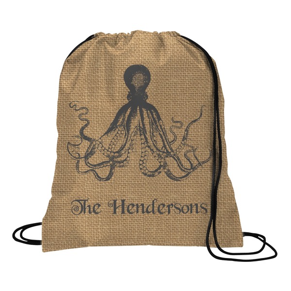 Custom Octopus & Burlap Print Drawstring Backpack (Personalized)