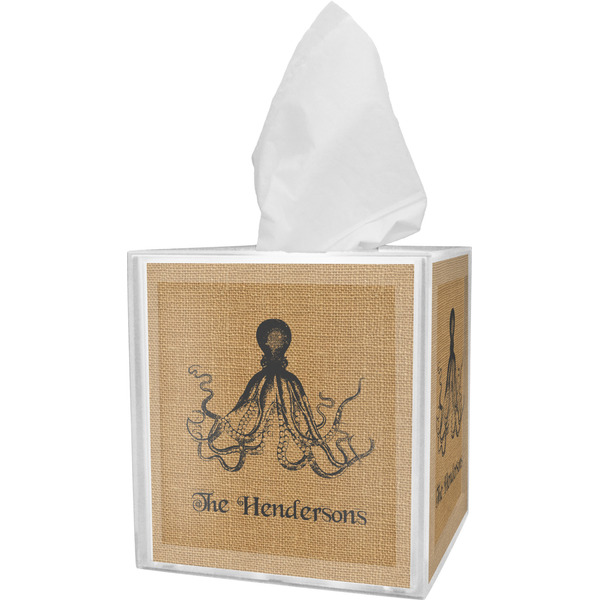 Custom Octopus & Burlap Print Tissue Box Cover (Personalized)