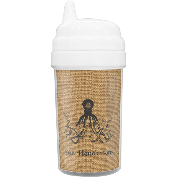 Custom Octopus & Burlap Print Sippy Cup (Personalized)
