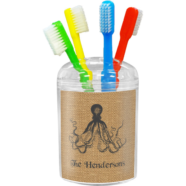 Custom Octopus & Burlap Print Toothbrush Holder (Personalized)