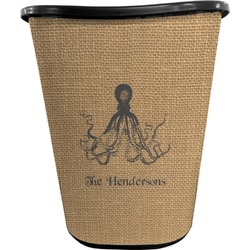 Octopus & Burlap Print Waste Basket - Single Sided (Black) (Personalized)
