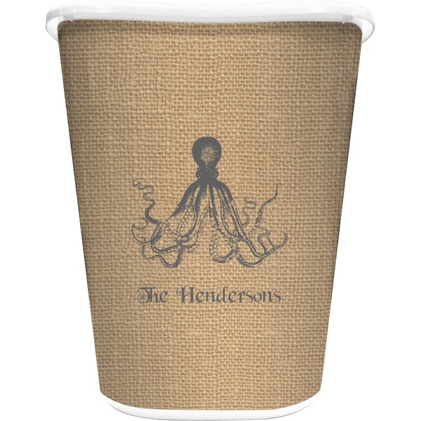 Custom Octopus & Burlap Print Waste Basket (Personalized)