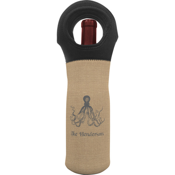 Custom Octopus & Burlap Print Wine Tote Bag (Personalized)