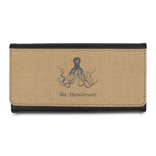 Custom Octopus & Burlap Print Leatherette Ladies Wallet (Personalized)