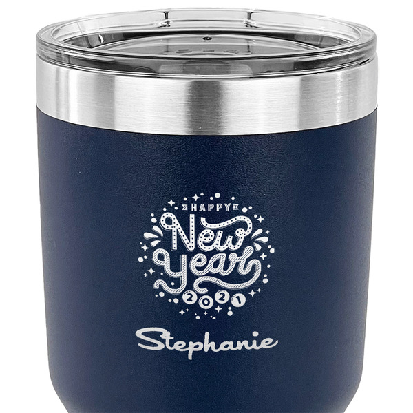 Happy New Year 30 oz Stainless Steel Ringneck Tumbler - Navy - CLOSE UP