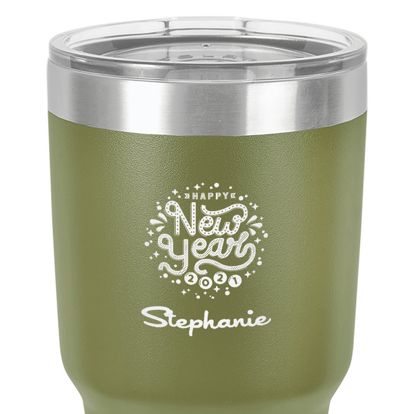 Happy New Year 30 oz Stainless Steel Ringneck Tumbler - Olive - Close Up