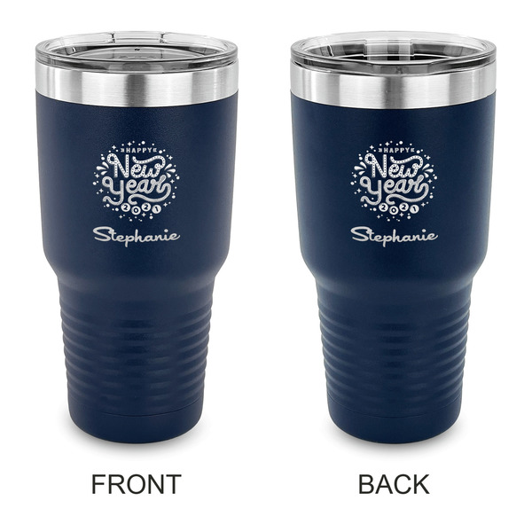 Custom Happy New Year 30 oz Stainless Steel Tumbler - Navy - Double Sided (Personalized)