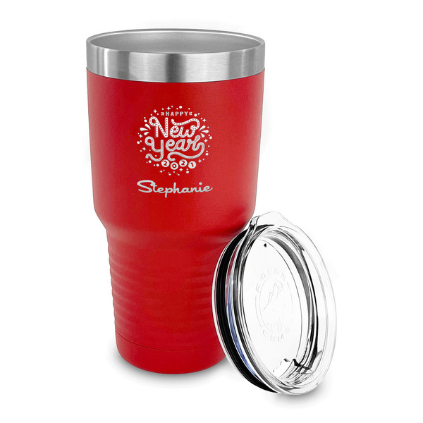 Happy New Year 30 oz Stainless Steel Ringneck Tumblers - Red - LID OFF