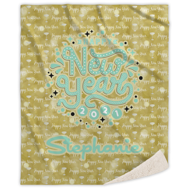 Custom Happy New Year Sherpa Throw Blanket - 60"x80" w/ Name or Text