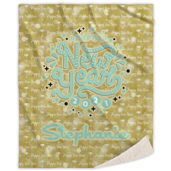 Custom Happy New Year Sherpa Throw Blanket - 50"x60" w/ Name or Text
