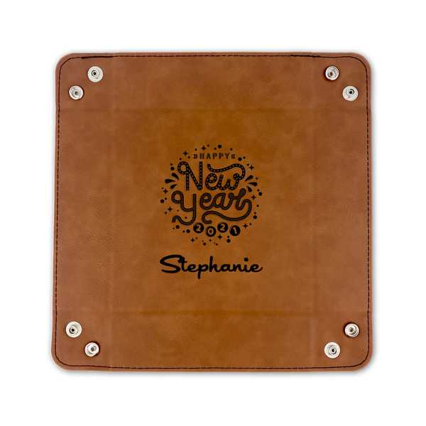 Happy New Year 6" x 6" Leatherette Snap Up Tray - FLAT FRONT