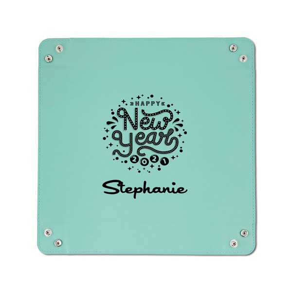 Happy New Year 6" x 6" Teal Leatherette Snap Up Tray - APPROVAL