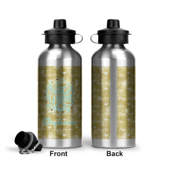 Happy New Year Aluminum Water Bottle - Front and Back