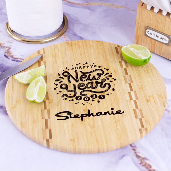 Happy New Year Bamboo Cutting Board - In Context