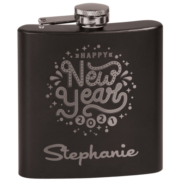Custom Happy New Year Black Flask Set (Personalized)
