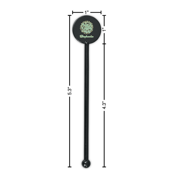 Happy New Year Black Plastic 5.5" Stir Stick - Round - Dimensions