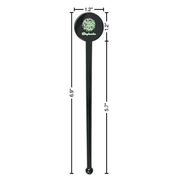 Happy New Year Black Plastic 7" Stir Stick - Round - Dimensions