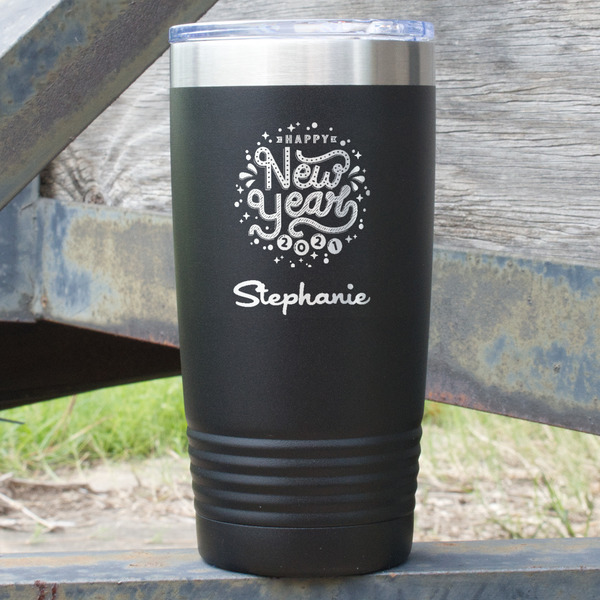 Custom Happy New Year 20 oz Stainless Steel Tumbler - Black - Single Sided (Personalized)