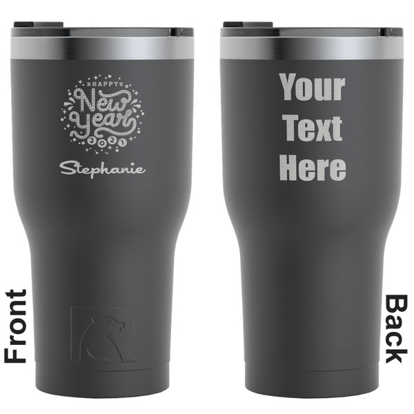 Custom Happy New Year RTIC Tumbler - Black - Engraved Front & Back (Personalized)