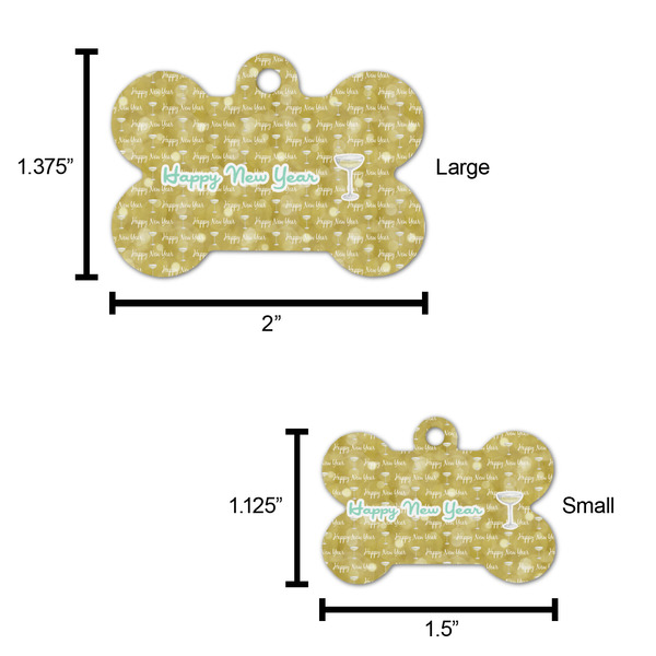 Happy New Year Bone Shaped Dog ID Tag - Large - Scale