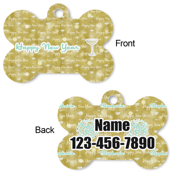 Happy New Year Bone Shaped Dog Tag - Front & Back