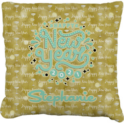 Happy New Year Faux-Linen Throw Pillow 16" w/ Name or Text