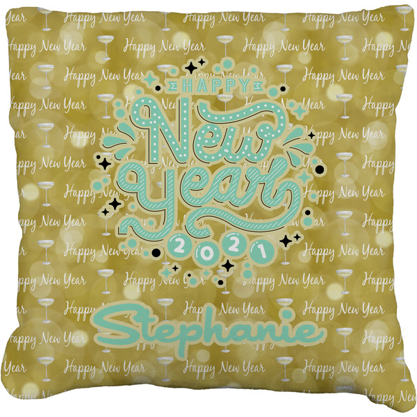 Custom Happy New Year Faux-Linen Throw Pillow 18" w/ Name or Text
