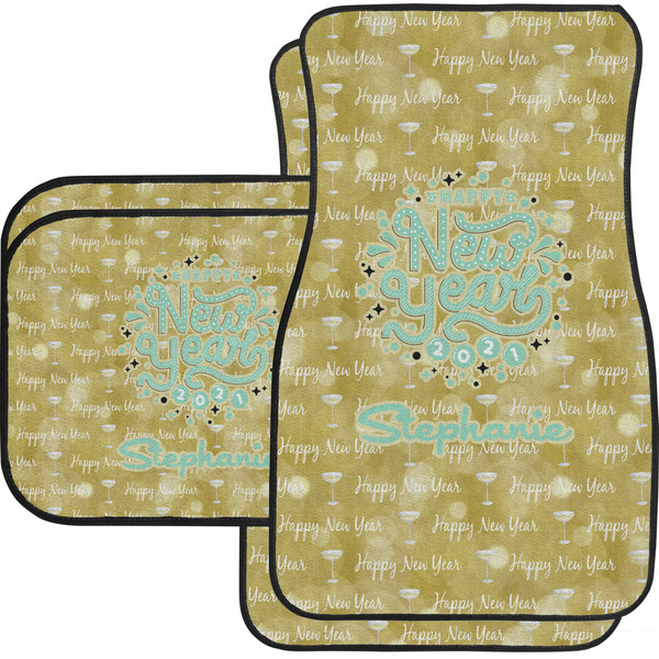 Custom Happy New Year Car Floor Mats Set - 2 Front & 2 Back w/ Name or Text
