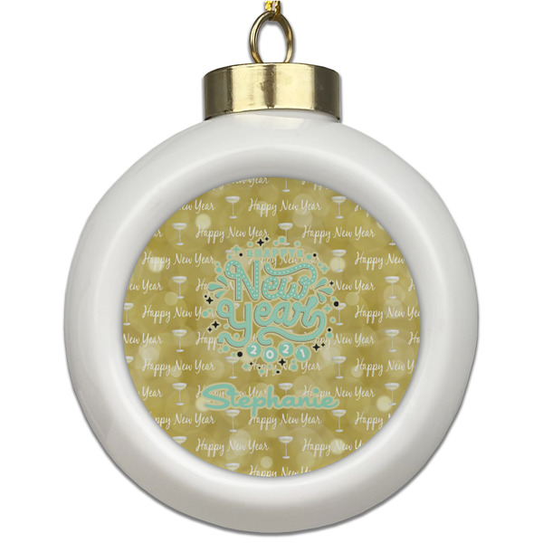 Custom Happy New Year Ceramic Ball Ornament (Personalized)