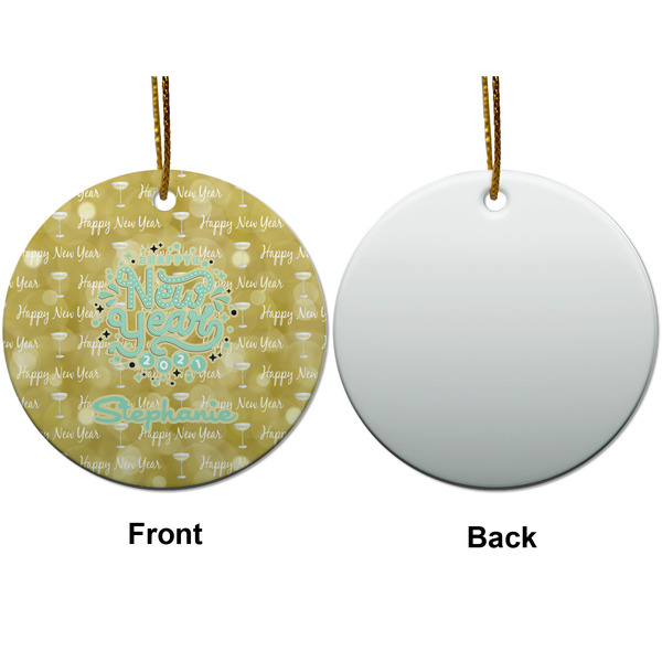 Happy New Year Ceramic Flat Ornament - Circle Front & Back (APPROVAL)