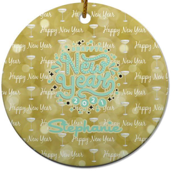 Happy New Year Ceramic Flat Ornament - Circle (Front)